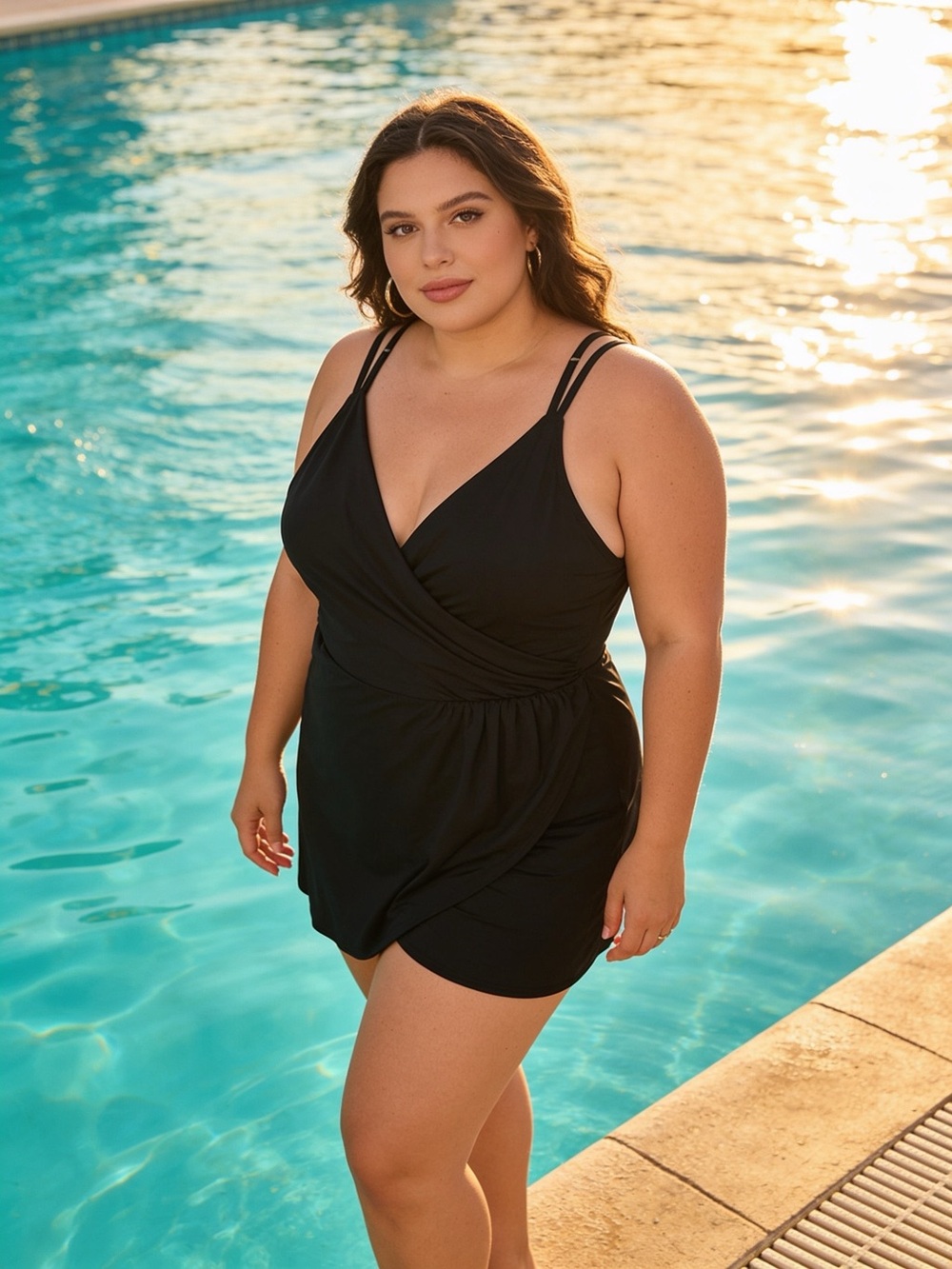 Lands' End Black Surplice Swim Dress - 2XL. NWT